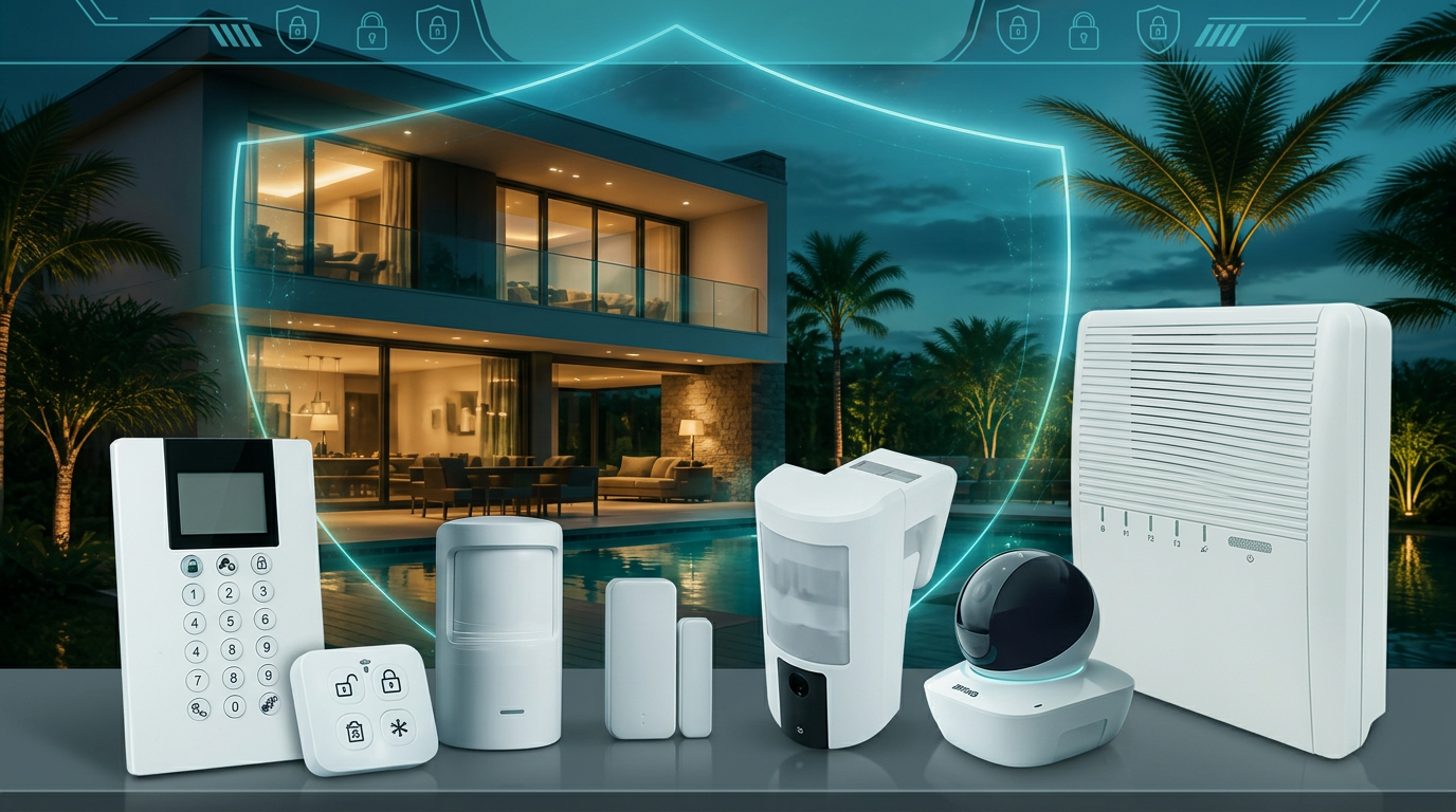 Habitation équipée d'une alarme anti-intrusion avec clavier et détecteurs