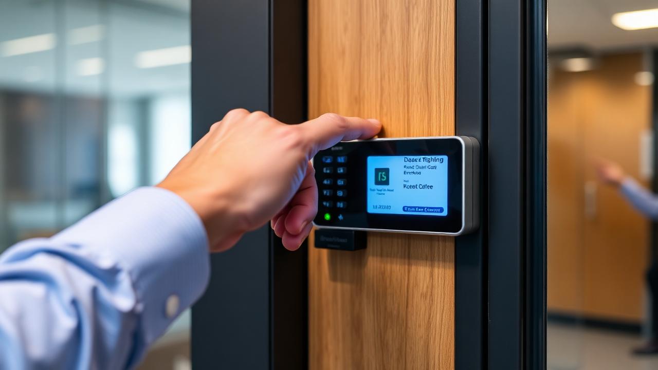 Lecteur de badge de contrôle d'accès installé près d'une porte
